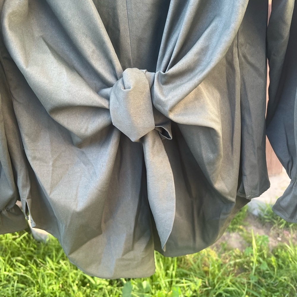 BloomChic Olive Green Front Knot Long Sleeve Blouse - Picture 4 of 7